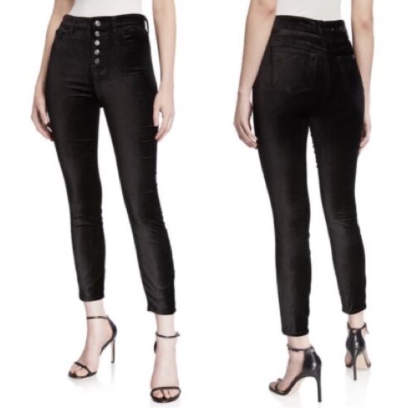 7 For All Mankind Pants - NWT 7 For All Mankind High Waist Button Fly Velvet Ankle Skinny Pants Black 27